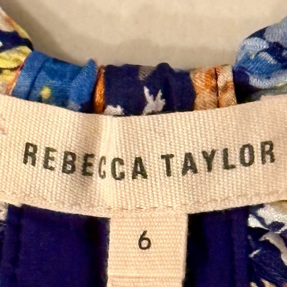 Rebecca Taylor Floral Blue/Pink Silk Mini Dress Sleeveless Ruffles V Neck Size 6 - Picture 4 of 10